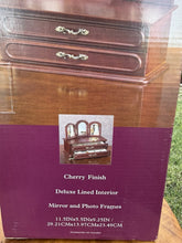 Load image into Gallery viewer, Vintage Wooden Jewelry Box Trifold Mirror Photo Frames Velvet Lined New