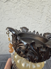 Load image into Gallery viewer, Victorian Style Ornate Gold Resin Candle Holder Hanging Crystal Prism Scrollwork