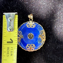 Load image into Gallery viewer, Vintage 14K Yellow Gold Lapis Lazuli Good Fortune Donut Pendant Chinese Symbol