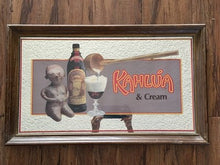 गैलरी व्यूवर में इमेज लोड करें, Kahlúa mirror bar sign — multicolor distillery artwork, 14 x 24, 1970s/80s