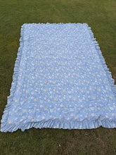 Cargar imagen en el visor de la galería, blue quilt with a floral pattern and ruffled edges Size 63”x 96” — Blue Cotton, Floral pattern