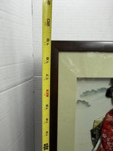 Load image into Gallery viewer, Vintage Framed Japanese Oshie 3D Fabric Art — Geisha with Folding Fan Shadow Box