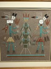Charger l'image dans la galerie, Traditional Navajo Style Sand Painting of Female Yei Spirits with Sacred Corn – Framed