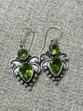 Load image into Gallery viewer, VINTAGE STERLING SILVER PERIDOT STONE DANGLE EARRINGS — Silver Sterling Silver, vintage