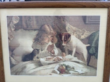 गैलरी व्यूवर में इमेज लोड करें, Victorian Art Print "Suspense" Charles Burton Framed Lithograph 24x21