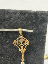 Load image into Gallery viewer, Vintage Art Nouveau 10K Yellow Gold Blue Sapphire & Pearl Lavaliere Pendant