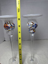 Charger l'image dans la galerie, Vintage Vietri Chiari Handblown Glass Candle Holders — Multicolor, Set of 2