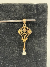 Load image into Gallery viewer, Vintage Art Nouveau 10K Yellow Gold Blue Sapphire & Pearl Lavaliere Pendant