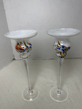 Charger l'image dans la galerie, Vintage Vietri Chiari Handblown Glass Candle Holders — Multicolor, Set of 2