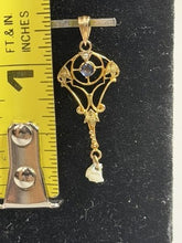 Load image into Gallery viewer, Vintage Art Nouveau 10K Yellow Gold Blue Sapphire & Pearl Lavaliere Pendant