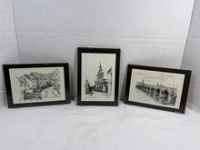 Charger l'image dans la galerie, Vintage Maastricht Triptych — Set of 3 B&W Ink Sketches on Wood, Netherlands