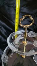 Load image into Gallery viewer, Vintage Two-Tier Glass Serving Stand with Ornate Gold Handle – Elegant Entertaining Display