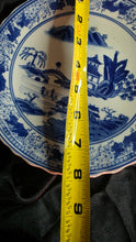 Load image into Gallery viewer, Blue and White Chinese Porcelain Plate with Pagoda and Waterfall Scene - Vintage Chinoiserie Collectible