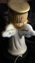 Load image into Gallery viewer, Vintage Hand-Painted Ceramic Angel Baby Night Light | Gold Halo & Star-Cut Wings | Plug-In Illuminated Figurine | Precious 13-in Cherub Lamp | Soft Golden Glow Heirloom