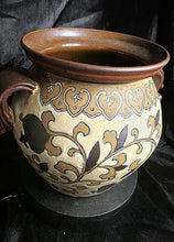 Load image into Gallery viewer, Handcrafted Vintage Ceramic Vessel with Ornate Scrollwork and Rustic Earthen Glaze