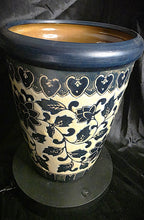 Load image into Gallery viewer, Vintage Hand-Painted Blue & Cream Art Pottery Planter with Floral Vine Motif