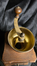 Load image into Gallery viewer, Vintage Hand-Crank Coffee Grinder with Brass Bowl & Wooden Drawer