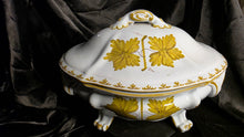 Load image into Gallery viewer, Vintage Italian Majolica Footed Soup Tureen with Lid – Hand-Painted Leaf Motif – Mid-Century Italy