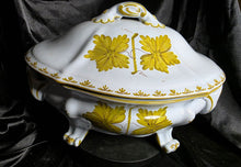 Load image into Gallery viewer, Vintage Italian Majolica Footed Soup Tureen with Lid – Hand-Painted Leaf Motif – Mid-Century Italy