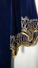 गैलरी व्यूवर में इमेज लोड करें, Hand-Embroidered Navy Velvet Kaftan Dress with Gold & Silver Threadwork, Long Formal Evening Gown