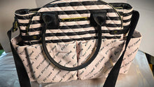 Load image into Gallery viewer, Betsey Johnson Quilted Black Blush Stripe Tote Bag Gold Hardware NWT
