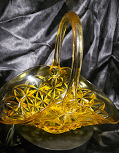 Load image into Gallery viewer, Vintage Indiana Glass Amber Yellow Handled Basket – Monticello / Constellation Pattern