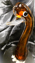 गैलरी व्यूवर में इमेज लोड करें, Murano-Style Hand-Blown Amber Art Glass Duck Figurine with Bullicante Detail