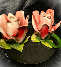 Load image into Gallery viewer, Vintage Italian Capodimonte-Style Pink Rose Porcelain Candle Holders – Hand-Painted Floral Pair