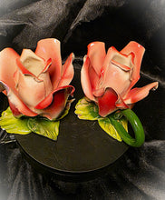 Load image into Gallery viewer, Vintage Italian Capodimonte-Style Pink Rose Porcelain Candle Holders – Hand-Painted Floral Pair