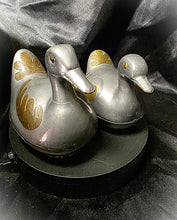 Load image into Gallery viewer, Vintage Pewter & Brass Duck Trinket Boxes — Mid-Century Hong Kong Collectible Pair