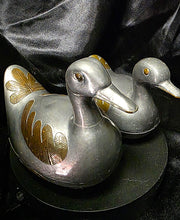 Load image into Gallery viewer, Vintage Pewter & Brass Duck Trinket Boxes — Mid-Century Hong Kong Collectible Pair