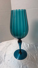 Load image into Gallery viewer, Vintage Empoli Italian Teal Optic Ribbed Glass Goblet Vase – Mid-Century Modern Pedestal Snifter