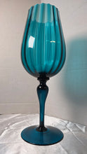 Load image into Gallery viewer, Vintage Empoli Italian Teal Optic Ribbed Glass Goblet Vase – Mid-Century Modern Pedestal Snifter