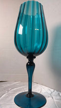 Load image into Gallery viewer, Vintage Empoli Italian Teal Optic Ribbed Glass Goblet Vase – Mid-Century Modern Pedestal Snifter