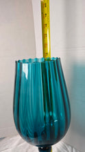 Load image into Gallery viewer, Vintage Empoli Italian Teal Optic Ribbed Glass Goblet Vase – Mid-Century Modern Pedestal Snifter