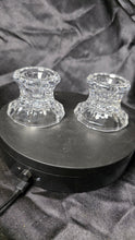 Load image into Gallery viewer, Pair of Vintage Clear Pressed Glass Faceted Candle Holders – Heavy Crystal-Style Glow