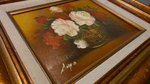 将图片加载到图库查看器,Vintage “Angra” Signed Floral Basket Oil Painting – Heavy Impasto Still Life in Gilt Frame (c. 1960s–1980s)