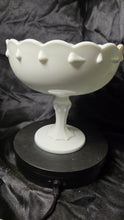 Load image into Gallery viewer, Indiana Glass Teardrop Milk Glass Pedestal Compote Bowl – Vintage Scalloped Centerpiece