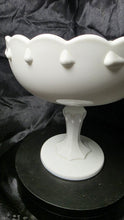 Load image into Gallery viewer, Indiana Glass Teardrop Milk Glass Pedestal Compote Bowl – Vintage Scalloped Centerpiece