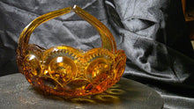 Load image into Gallery viewer, Vintage L.E. Smith Moon & Stars Amber Glass Split-Handle Basket – Mid-Century Pressed Glass Candy Dish