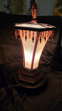 Cargar imagen en el visor de la galería, Vintage Victorian-Style Beaded Fringe Accent Table Lamp with Fabric Shade