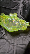 Load image into Gallery viewer, Vintage Iridescent Green Ruffled Art Glass Bowl – Carnival Style Freeform Dish