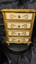 Load image into Gallery viewer, Vintage Florentine-Style Jewelry Box Chest – Gold Gilt Wood, Red Velvet Drawers, Made in Japan