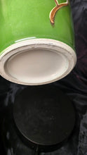 Load image into Gallery viewer, Vintage Japanese Hand-Painted Green Ceramic Vase – Twin Loop Handles, Lotus Floral Design