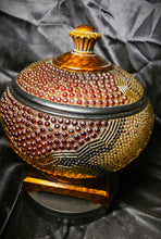 Cargar imagen en el visor de la galería, Ornate Resin Mosaic Lidded Jar – Red & Gold Beaded Decorative Accent Tureen