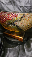 Cargar imagen en el visor de la galería, Ornate Resin Mosaic Lidded Jar – Red & Gold Beaded Decorative Accent Tureen