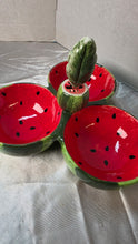 Load image into Gallery viewer, Boston International Watermelon Ceramic Tri-Section Serving Dish with Leaf Handle