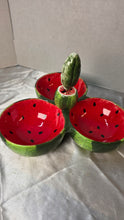 Load image into Gallery viewer, Boston International Watermelon Ceramic Tri-Section Serving Dish with Leaf Handle