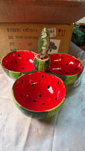 Load image into Gallery viewer, Boston International Watermelon Ceramic Tri-Section Serving Dish with Leaf Handle