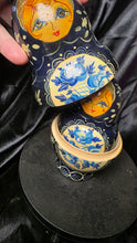 Load image into Gallery viewer, Hand-Painted Russian Matryoshka Nesting Dolls – Blue & Gold Floral Set of Five